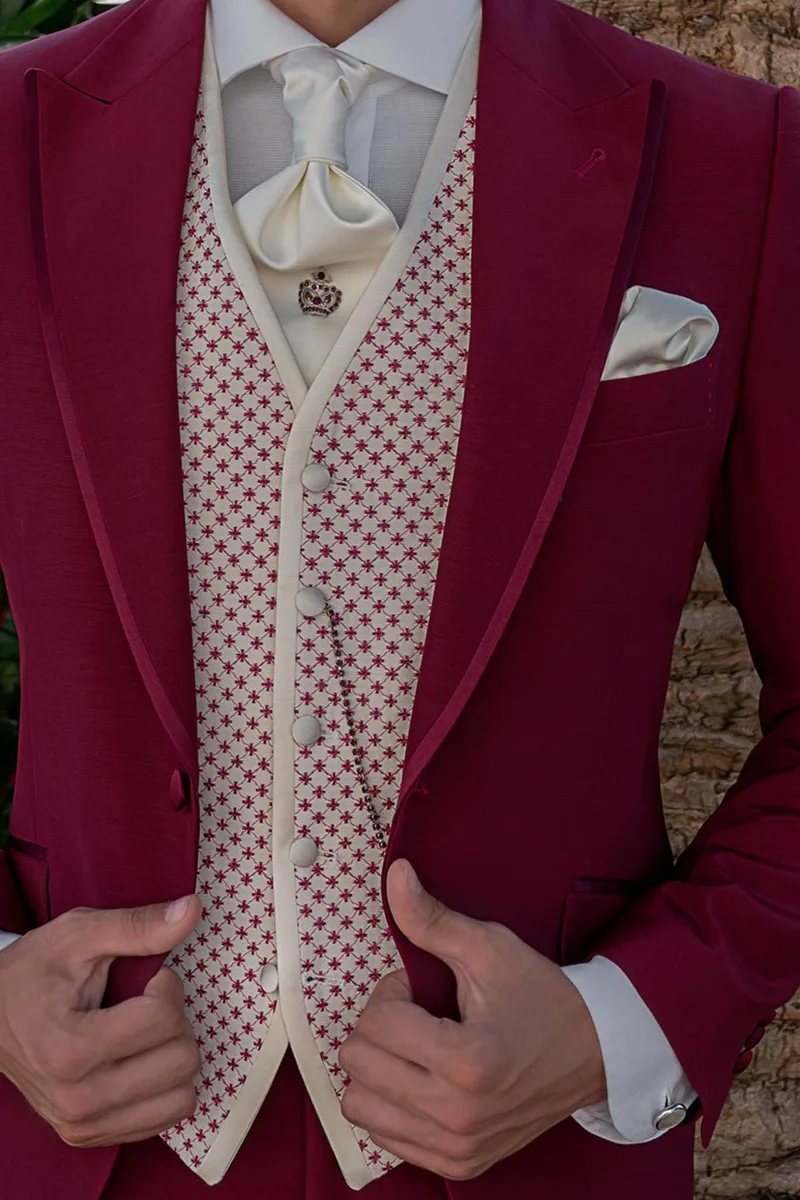 Gilet 5 bottoni in misto lana bianco con ricamo fucsia