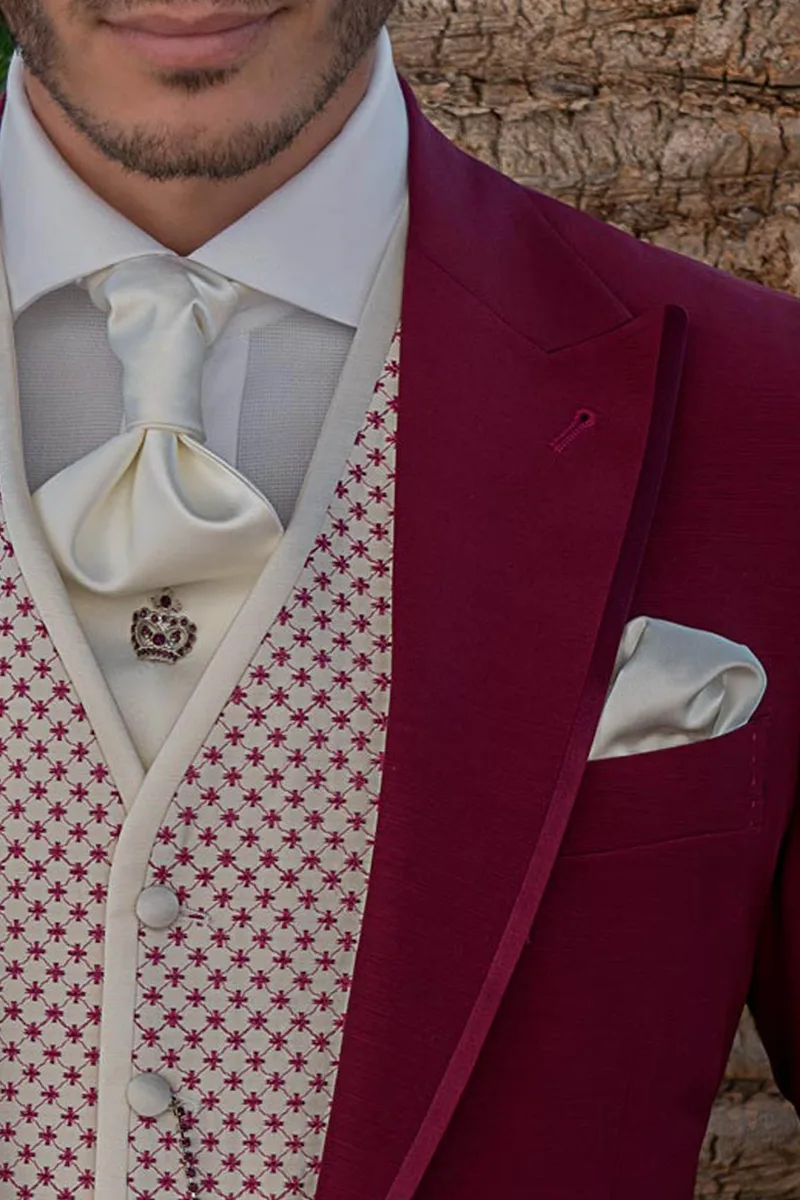 Burgund italienischer Gehrock Hochzeitsanzug für Bräutigam 3