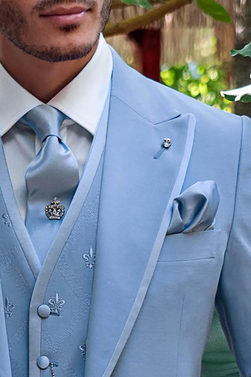 Cravatta e fazzoletto in raso blu tiffany