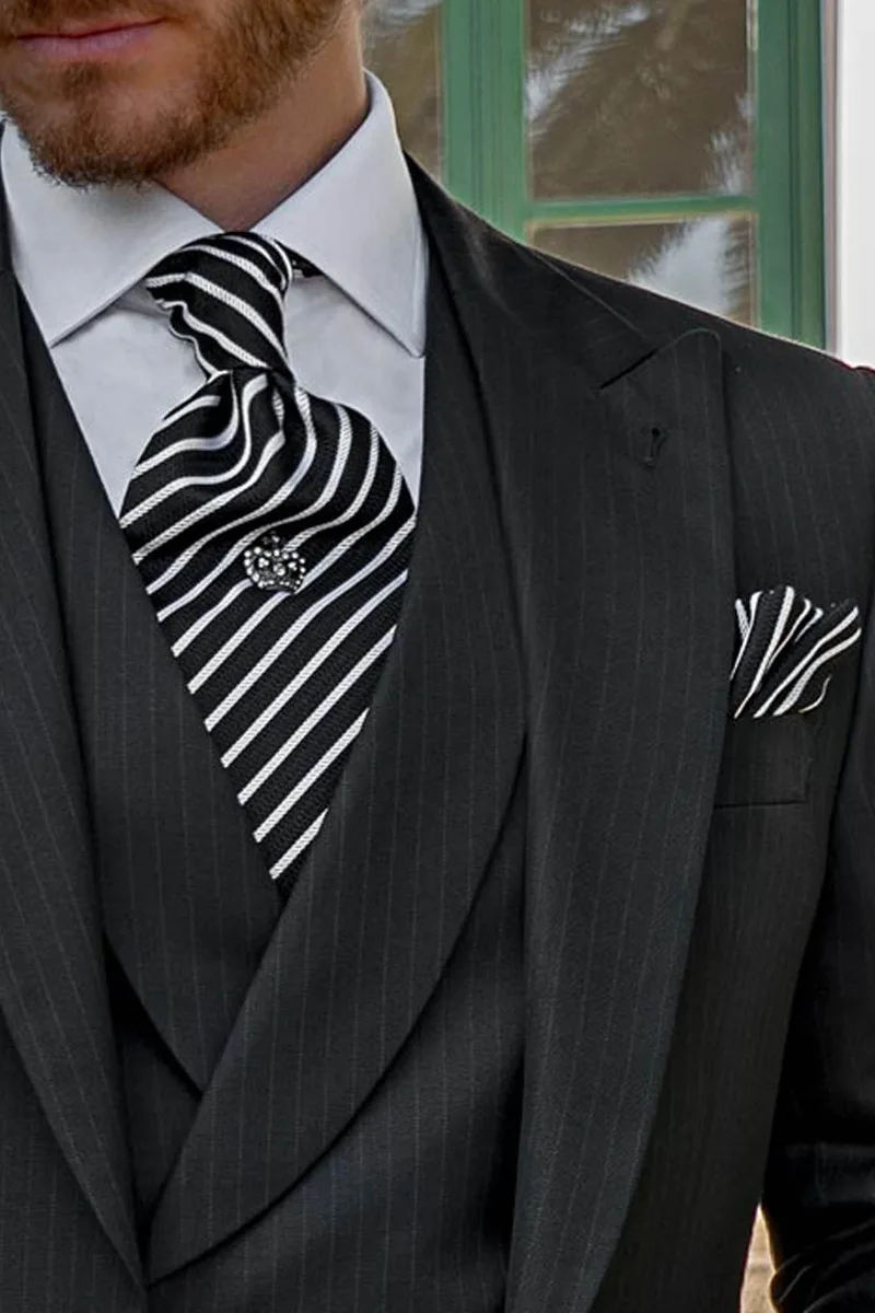 Tight da cerimonia vintage classico 3 pezzi nero gessato 3
