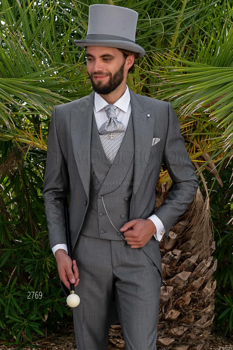 Tight elegante 3 pezzi in misto lana seta grigio – pa