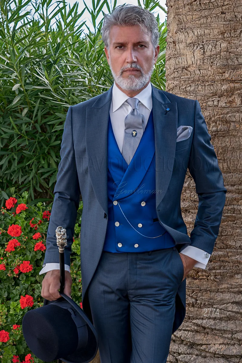 Tight classico da cerimonia blu gilet doppiopetto raso blu elettrico – pa