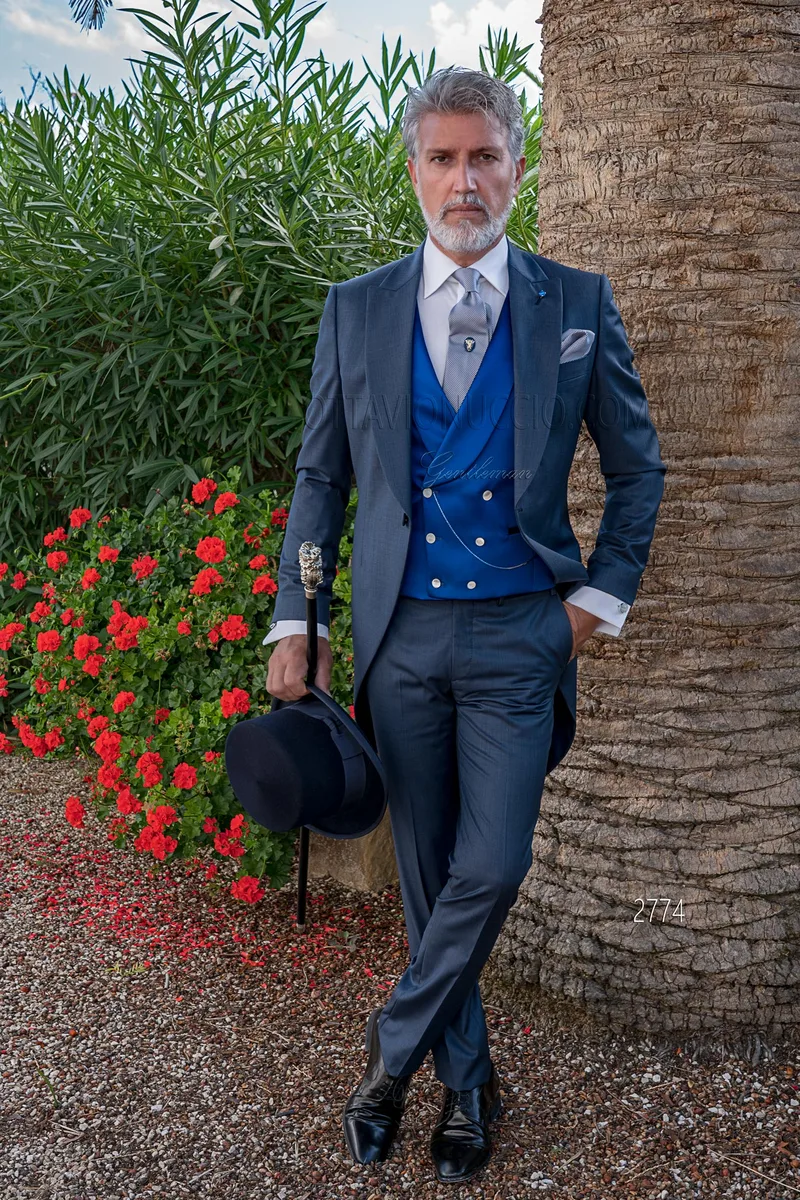 Tight classico da cerimonia blu gilet doppiopetto raso blu elettrico – fi