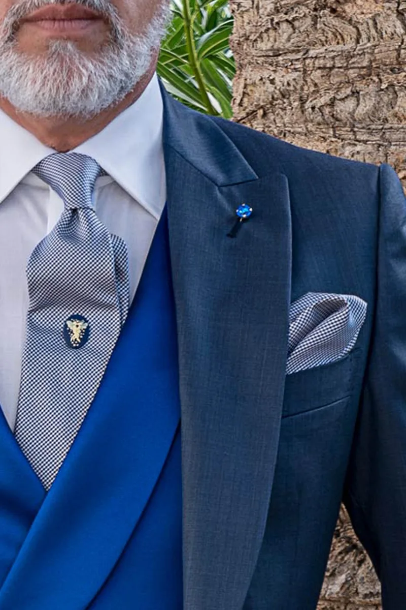 Tight classico da cerimonia blu gilet doppiopetto raso blu elettrico 3