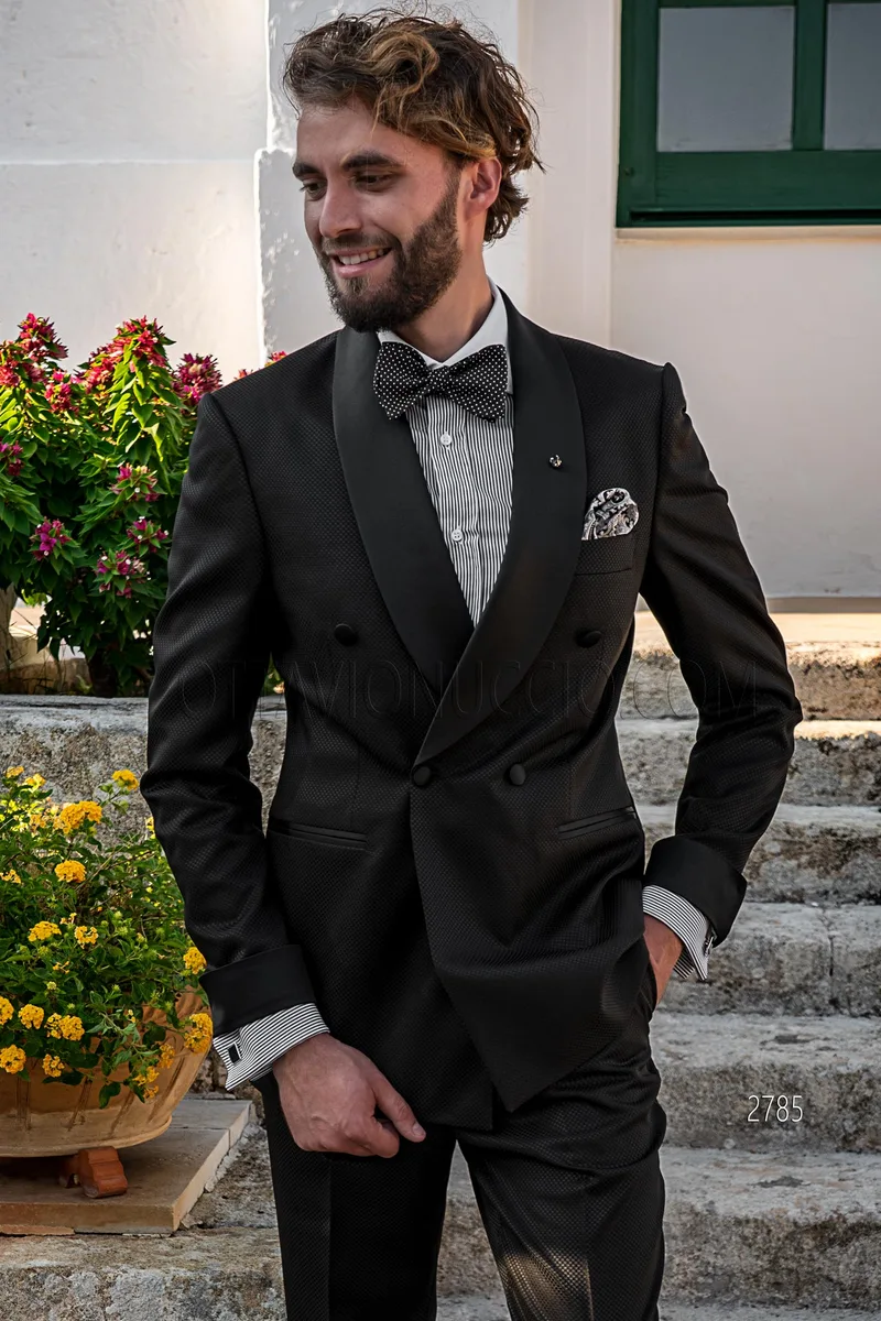 Smoking doppiopetto sciallato nero elegante – pa