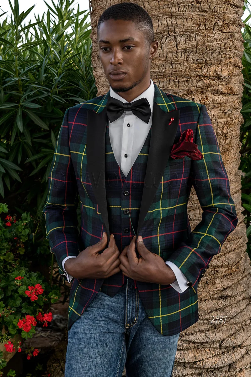 Giacca smoking uomo stile inglese scozzese verde 1