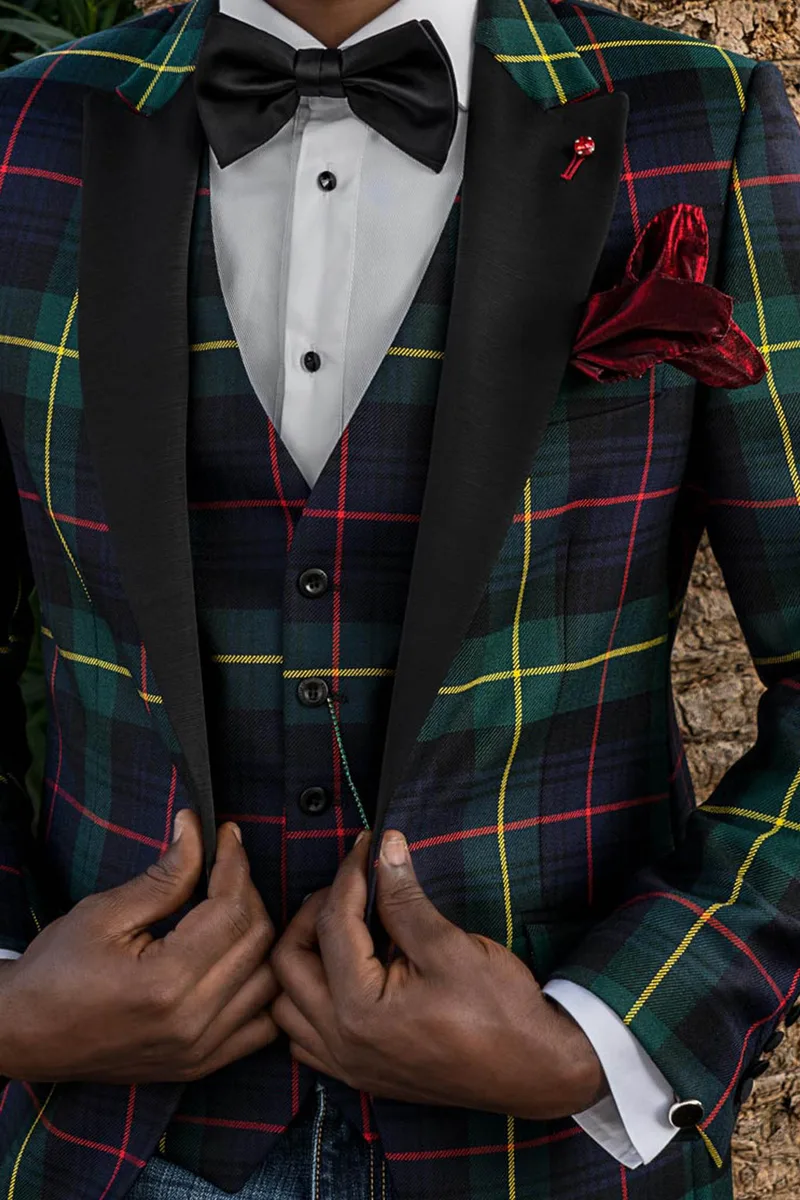 Giacca smoking uomo stile inglese scozzese verde 2