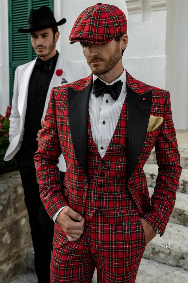 Smoking uomo completo in lana tartan Royal Stewart rosso 3