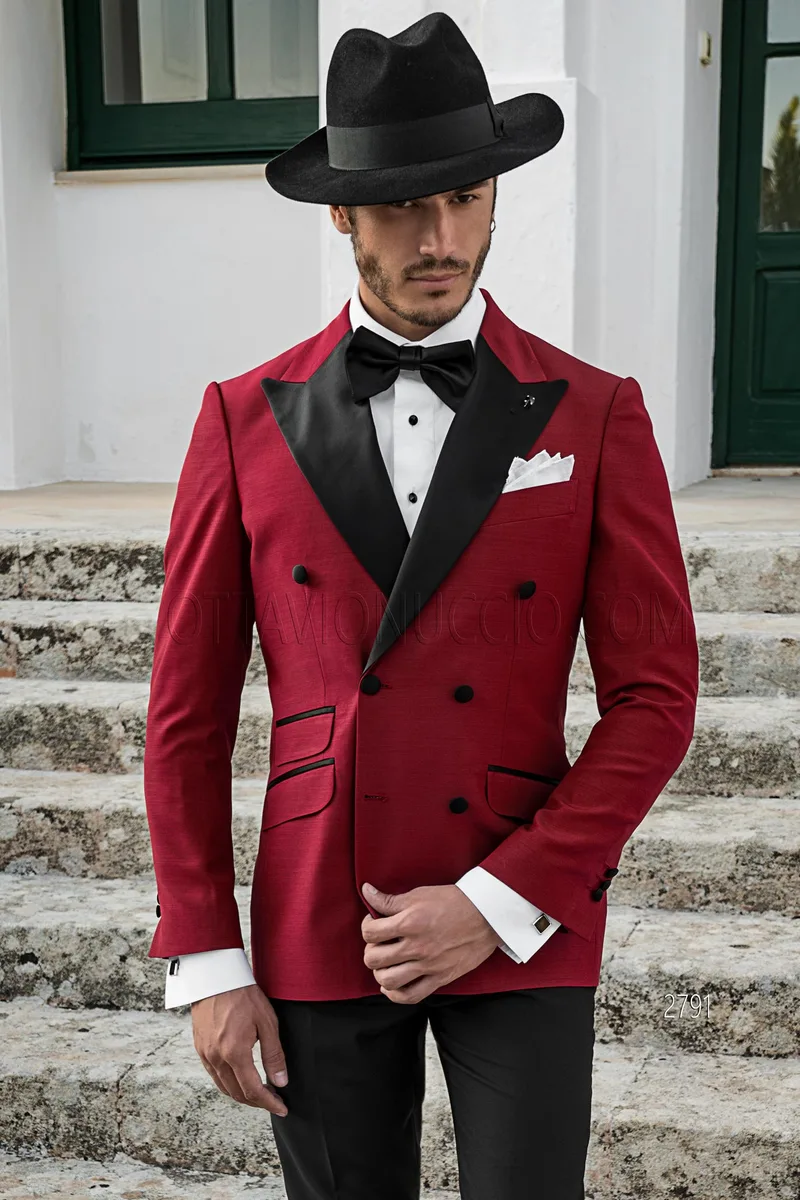 Abito cerimonia uomo con giacca doppiopetto rossa e pantalone nero – pa