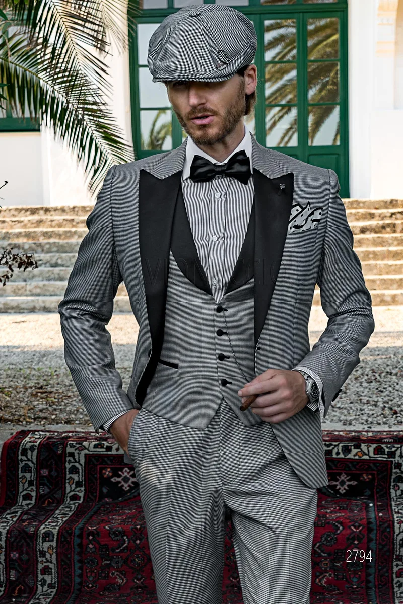 Smoking moderno stile vintage-chic in pied-de-poule nero e bianco – pa