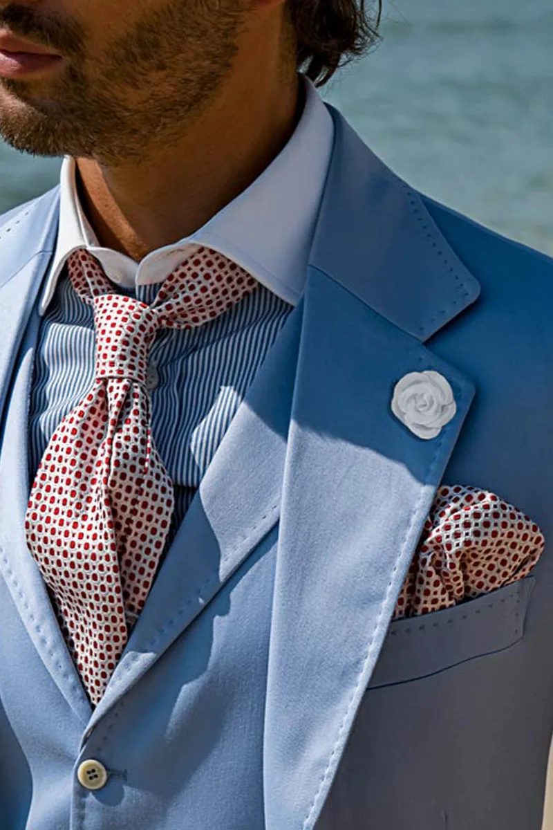 Abito 3 pezzi per matrimoni estivi, elegante in raso di cotone celeste 3