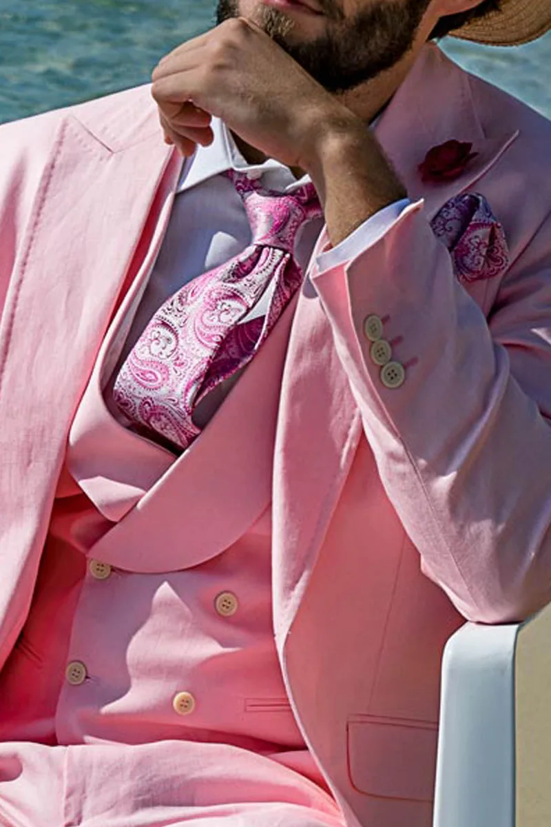 Completo cerimonia in puro lino rosa per un matrimonio estivo 2