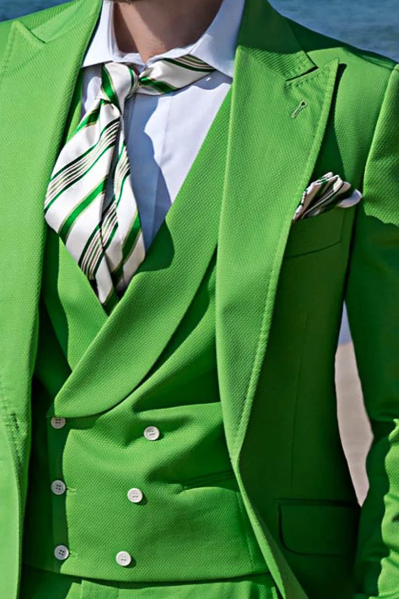 Abito cerimonia uomo in cotone piquet verde impunturato per matrimoni hipster 2