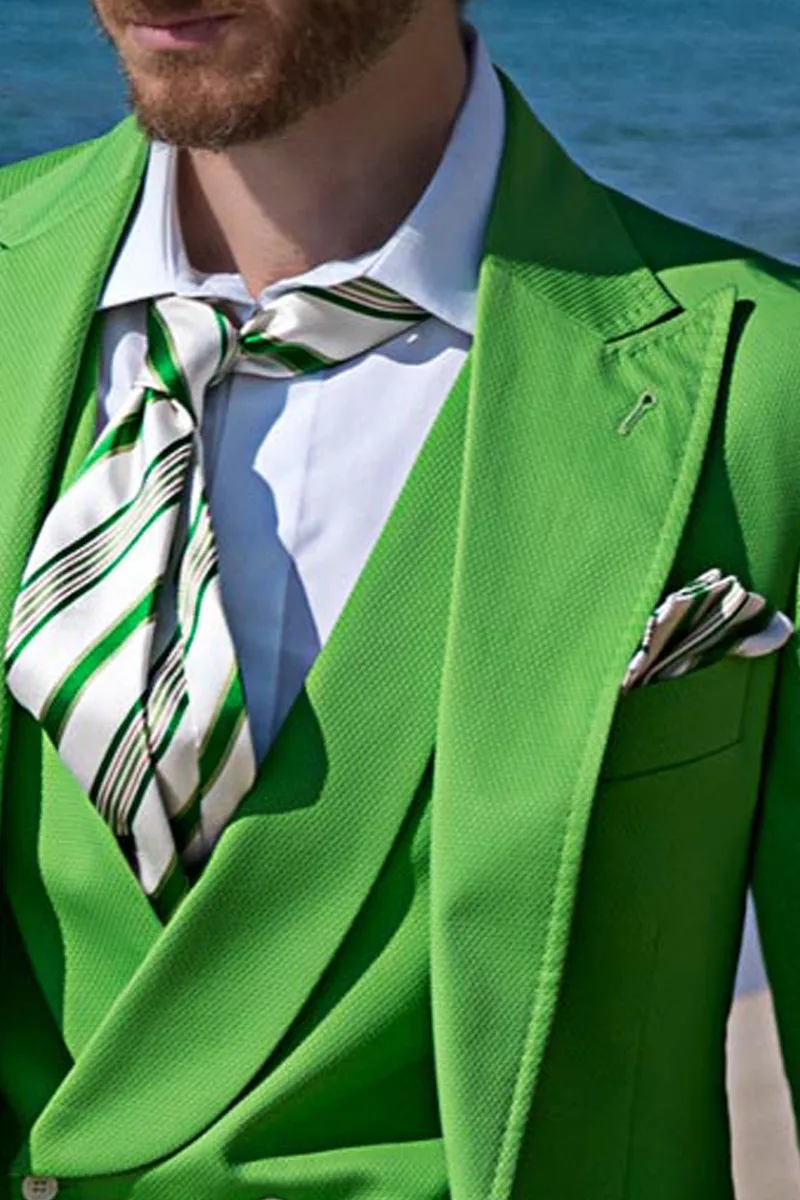 Abito cerimonia uomo in cotone piquet verde impunturato per matrimoni hipster 4