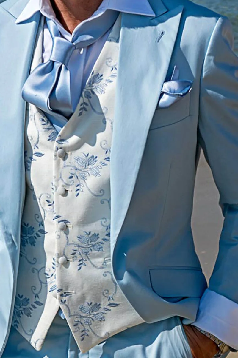 Abito estivo da cerimonia uomo elegante in raso di cotone celeste 2