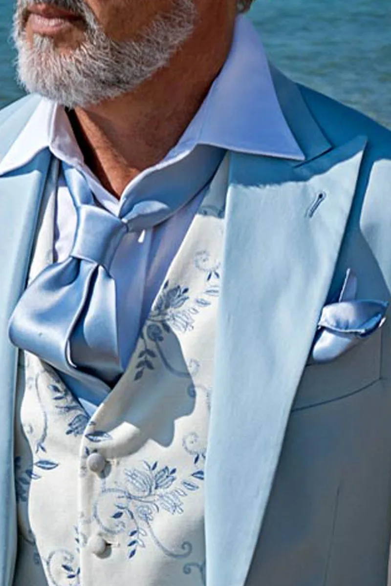 Abito estivo da cerimonia uomo elegante in raso di cotone celeste 3