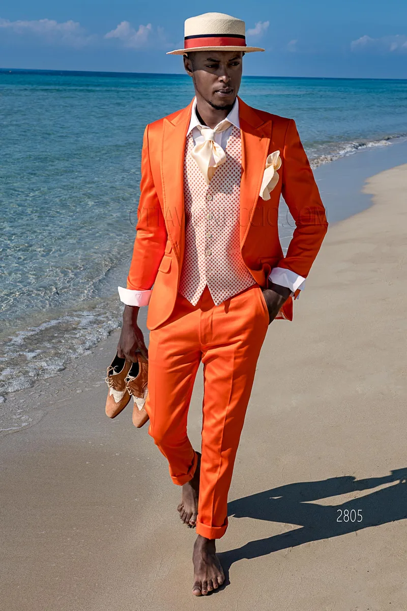 Abito cerimonia in cotone arancio ideale per un matrimonio in spiaggia – fi