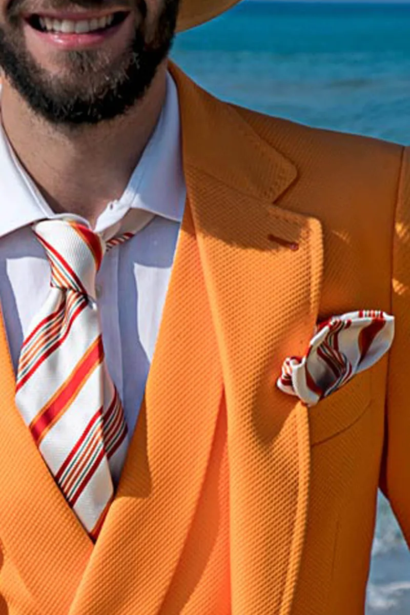 Completo cerimonia in piquet arancio per un matrimonio in spiaggia vintage chic 3