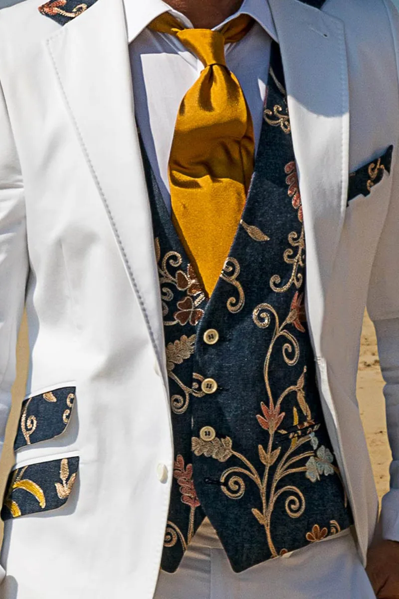 Abito moda elegante in cotone bianco con abbinamento di jeans ricamato 2