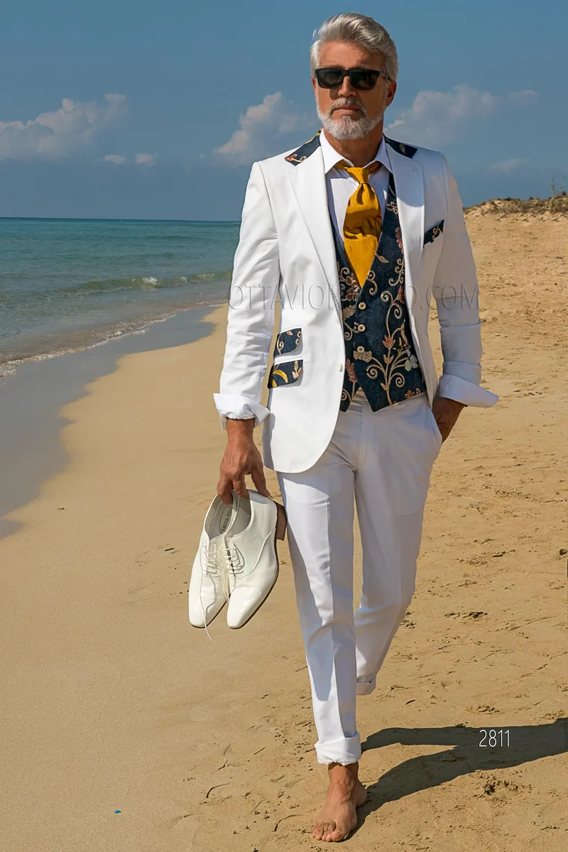 Abito moda elegante in cotone bianco con abbinamento di jeans ricamato 3