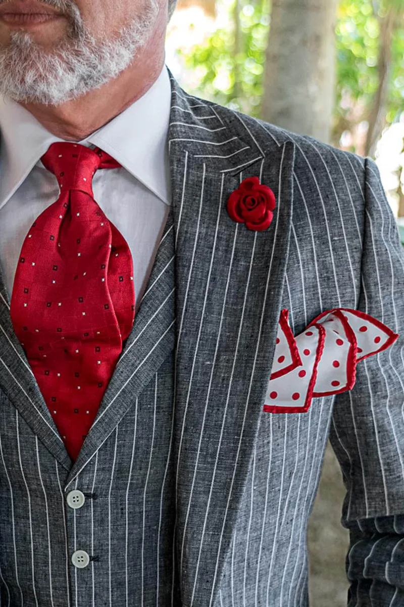 Completo uomo elegante in lino gessato con riga diplomatica grigio 3