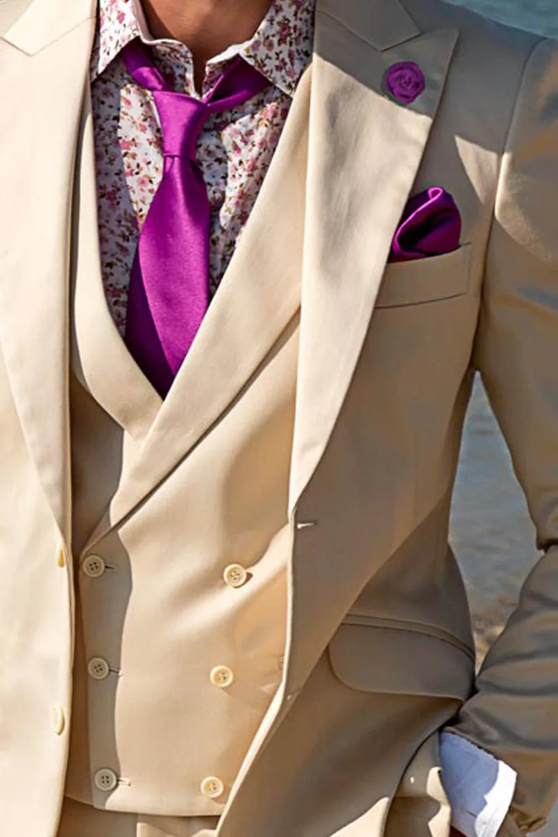 Completo da cerimonia in cotone raso beige | Abito da matrimonio estivo 2