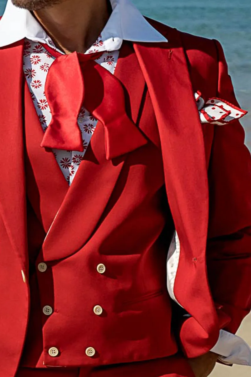 Abito da cerimonia uomo in raso di cotone rosso | Abito per matrimonio hipster-style 2