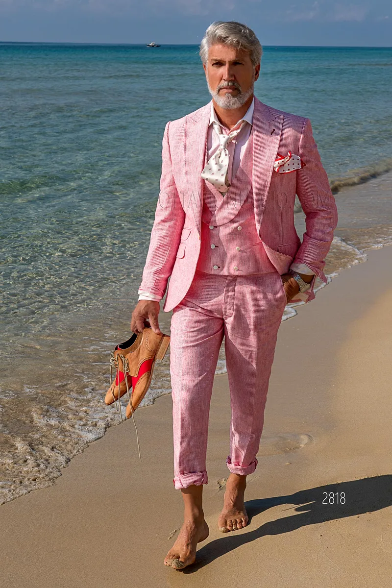 Completo da cerimonia uomo cotone millerighe rosso stile hipster 1