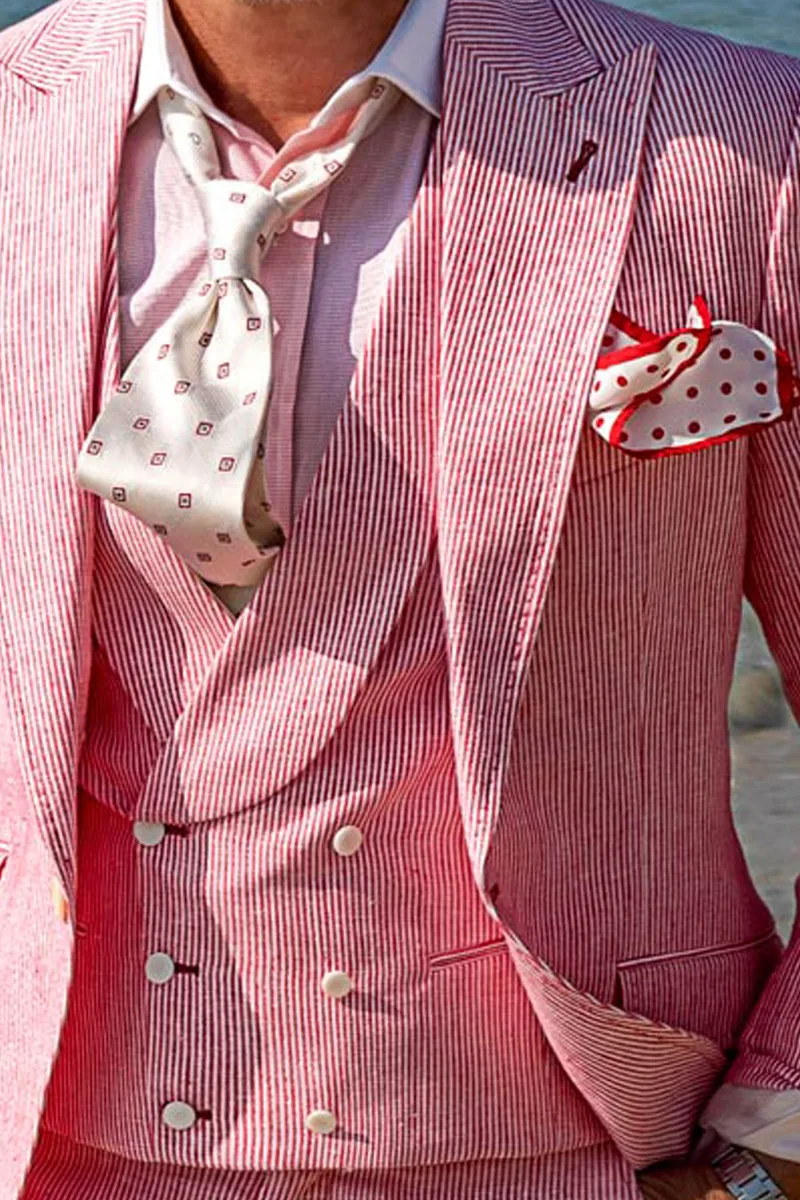 Completo da cerimonia uomo cotone millerighe rosso stile hipster 2