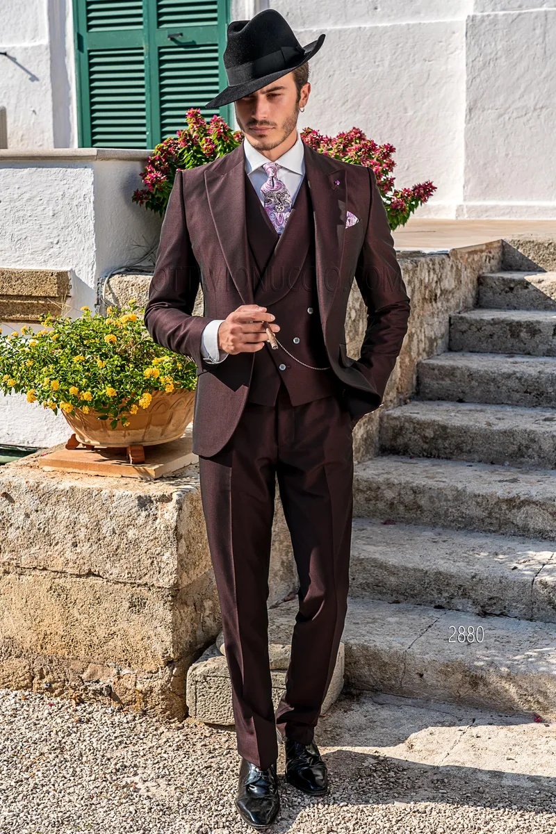 Abito 3 pezzi da cerimonia uomo vintage bordeaux – fi