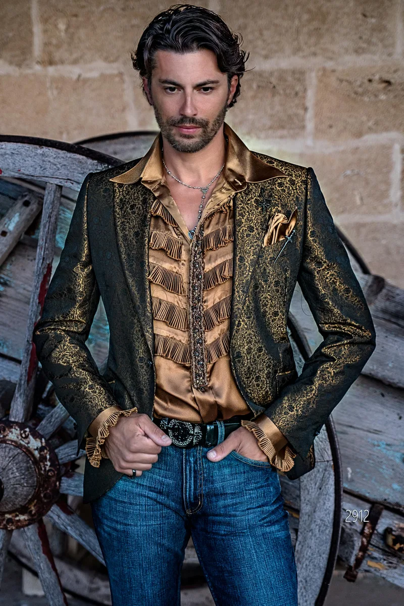 Giacca uomo particolare in jacquard oro in stile party blazer gotico 1