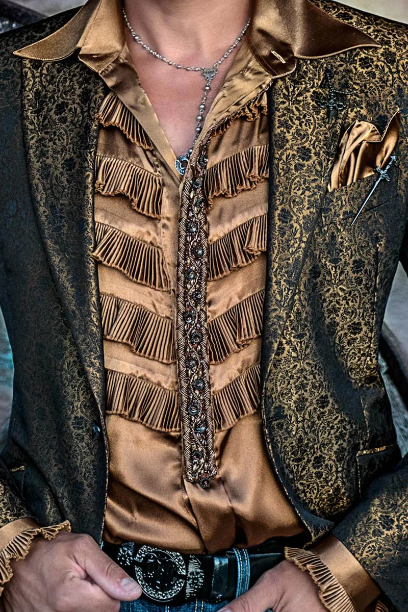 Giacca uomo particolare in jacquard oro in stile party blazer gotico 2