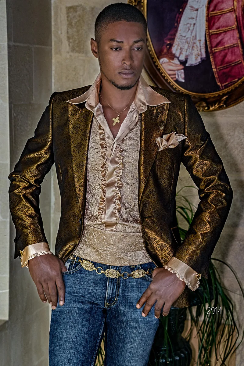 Giacca uomo da cerimonia moderna in tessuto jacquard bronzo 1