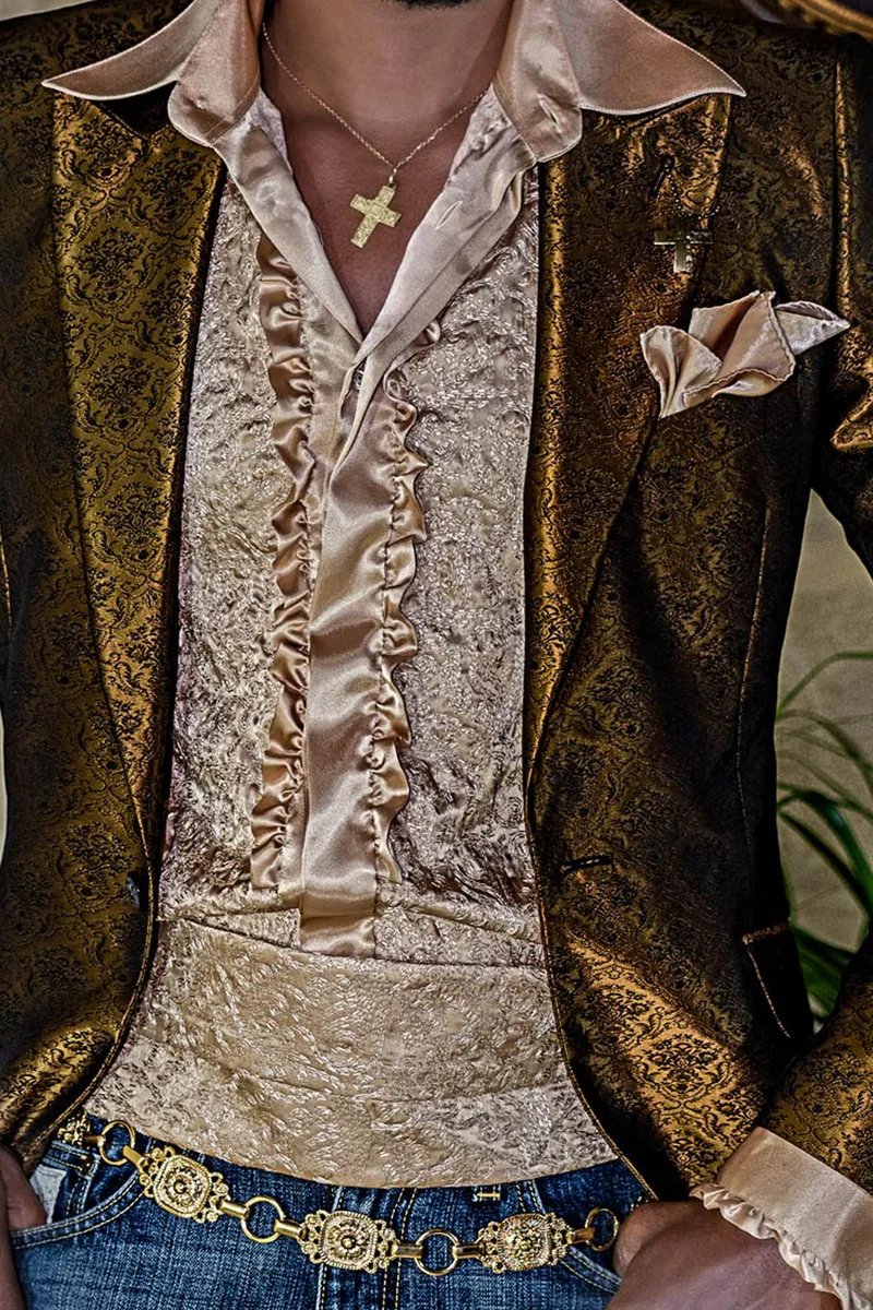 Giacca uomo da cerimonia moderna in tessuto jacquard bronzo 2