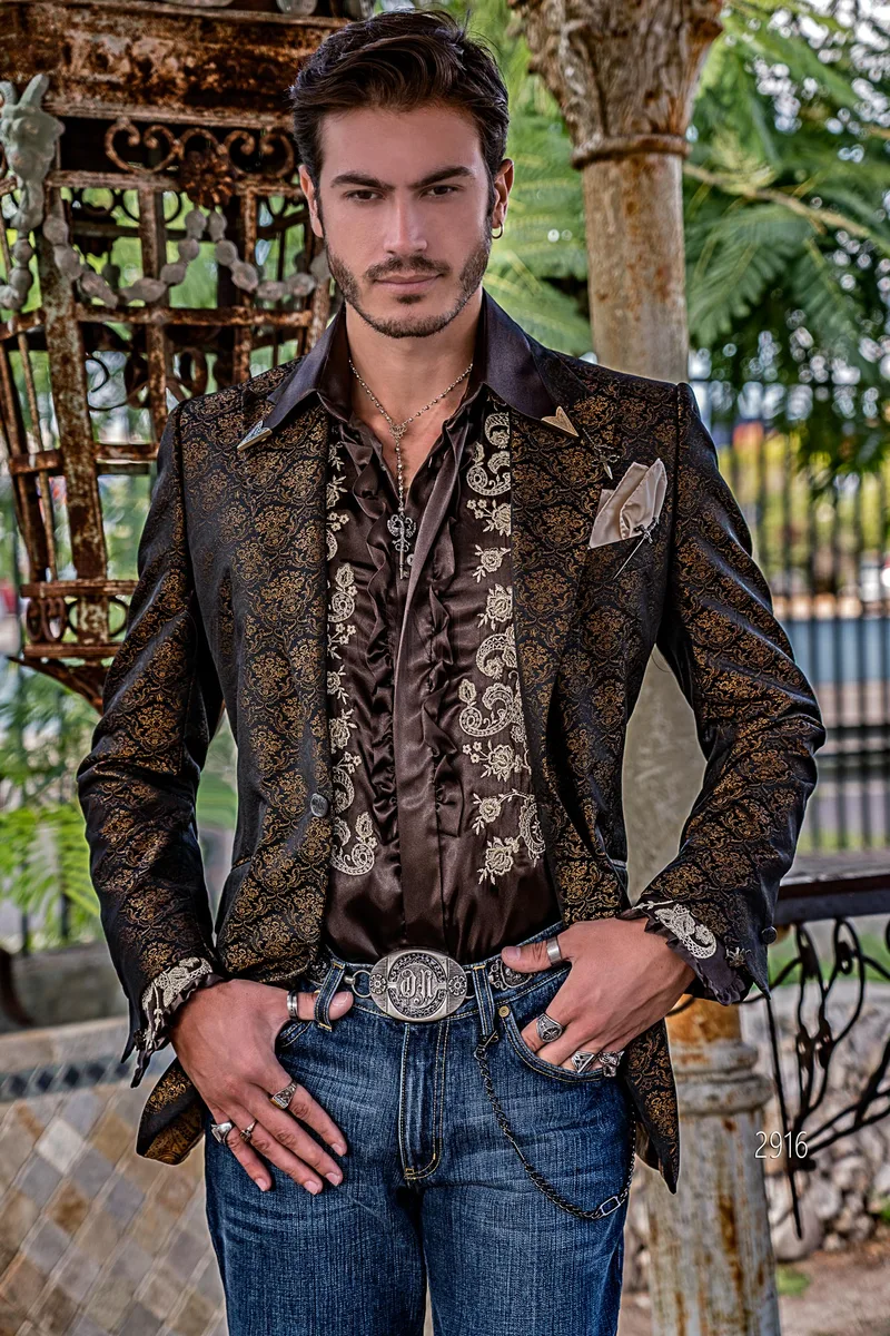 Giacca moda jacquard nero oro in stile elegante party blazer 1