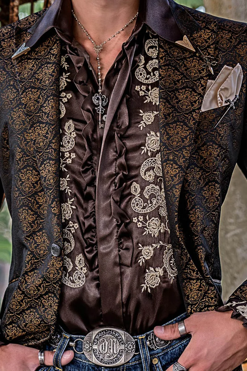 Giacca moda jacquard nero oro in stile elegante party blazer 2