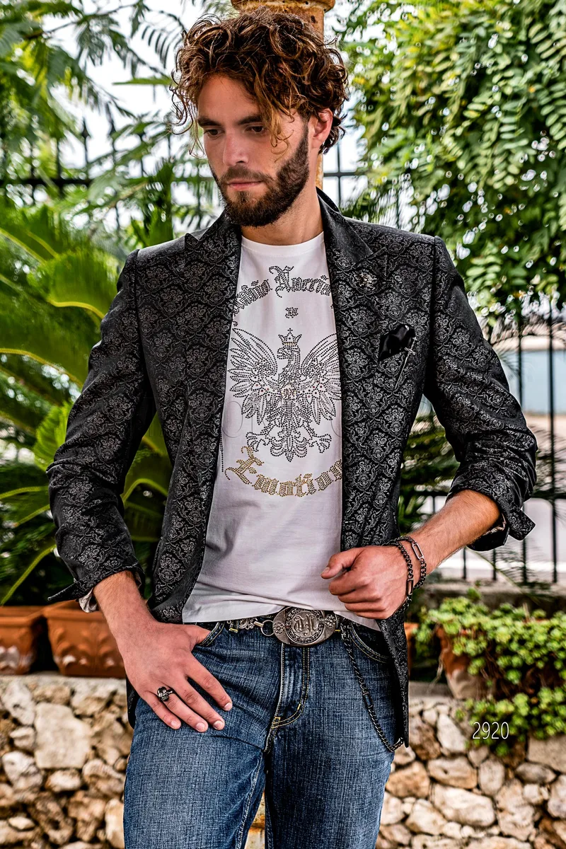 Giacca moda in tessuto jacquard grigio in stile “urban-chic” 1