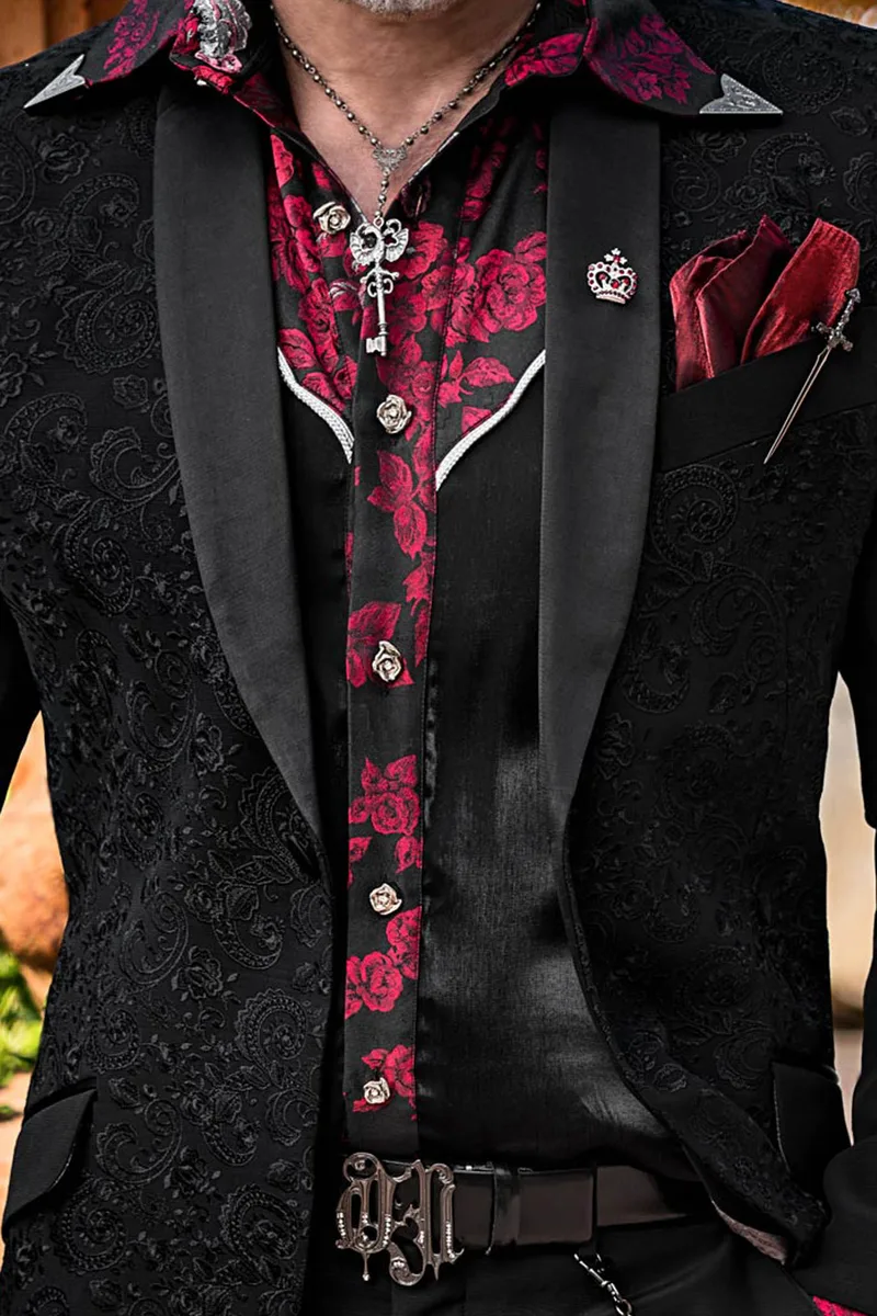 Smoking moda uomo nero ricamato a tono in stile country-chic 2