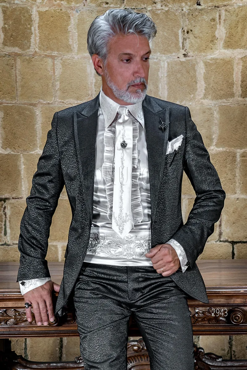 Abito moda cerimonia uomo 3 pezzi nero laminato stile gotico 2