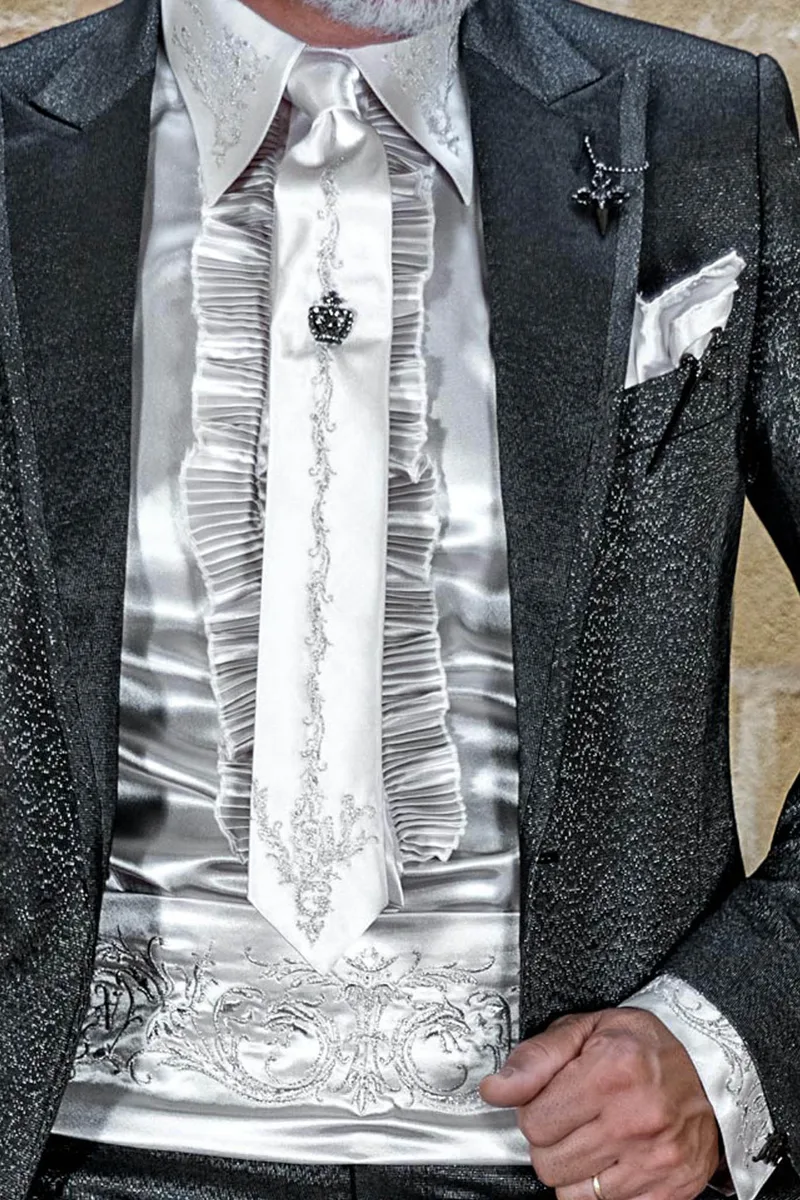Abito moda cerimonia uomo 3 pezzi nero laminato stile gotico 3