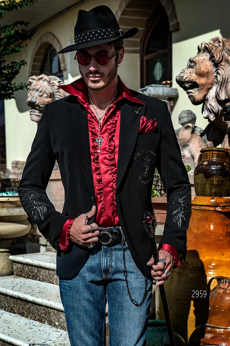 Blazer uomo nera con ricamo particolare motivi aquila 1
