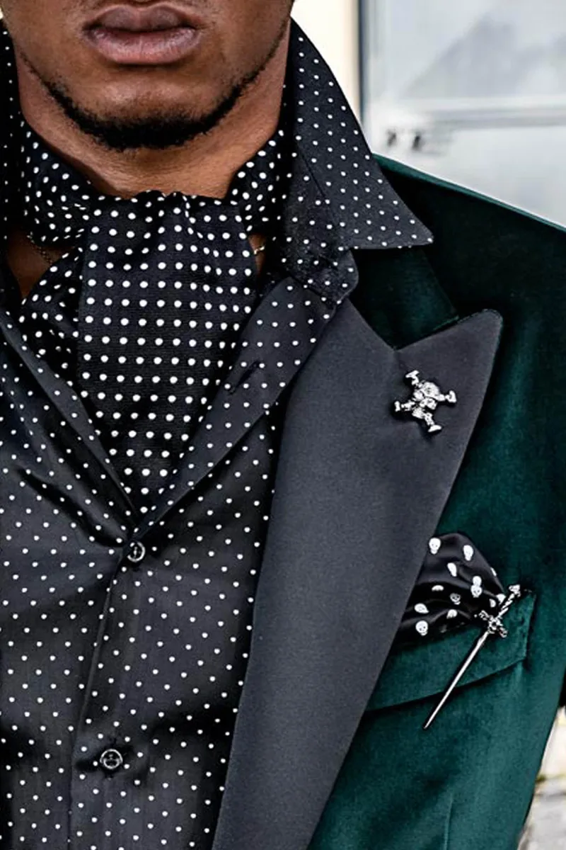 Blazer uomo in velluto verde con rever raso nero stile steampunk moderno 3