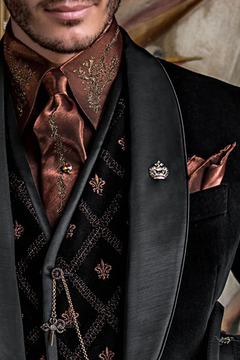 Smoking uomo doppiopetto collo sciallato stile aristocratico in velluto nero 3