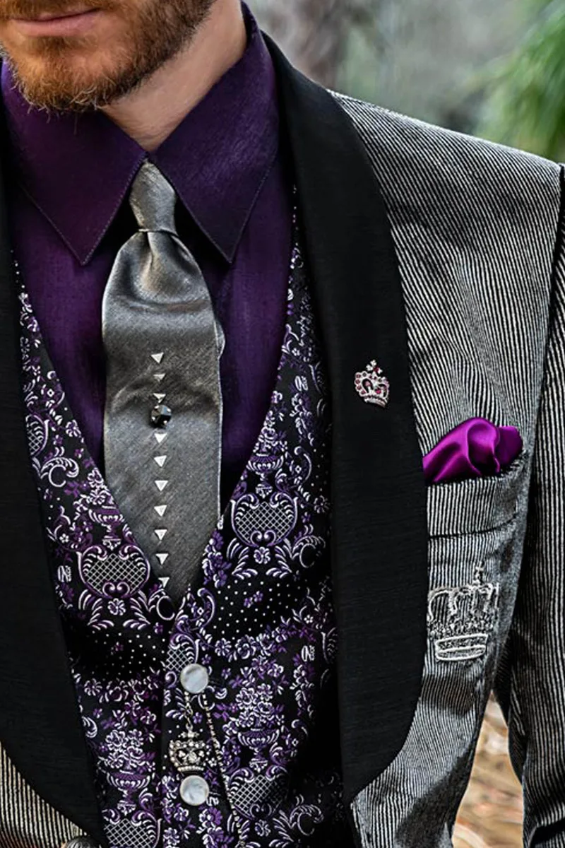Smoking fashion uomo velluto grigio argento e collo sciallato in raso nero 3