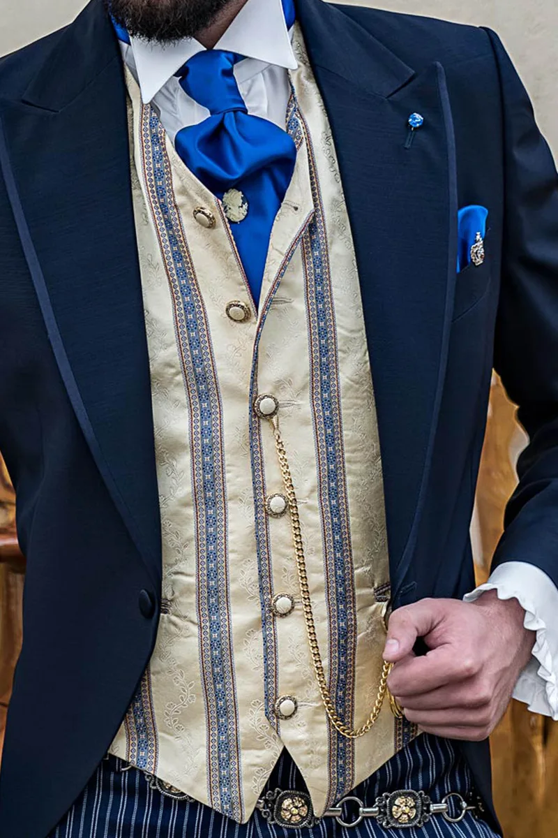 Demi-tight in misto lana blu stile steampunk con pantalone a righe 2