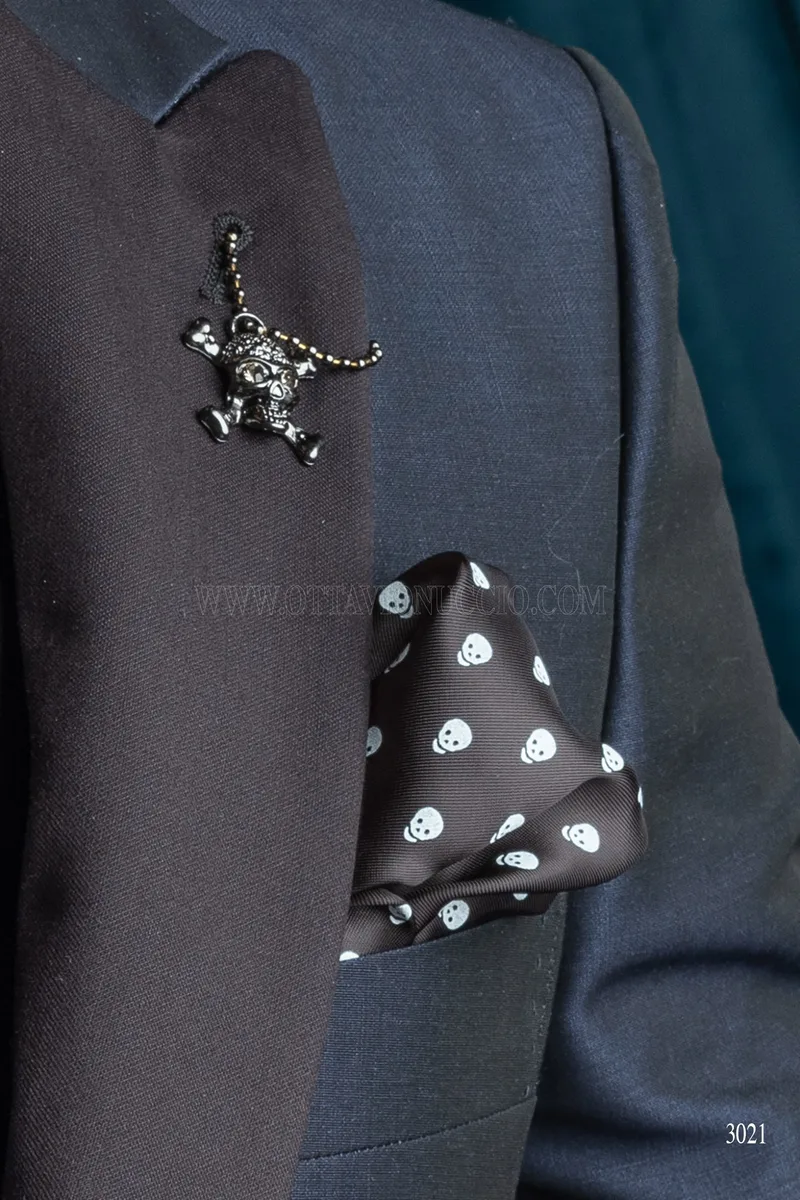 Abito cerimonia uomo blu con rever nero e gilet a tono 5