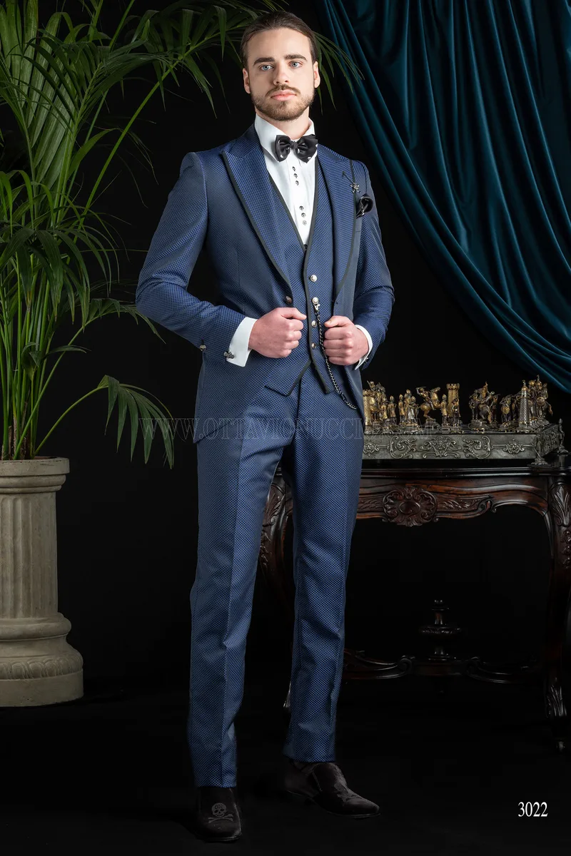 Abito moda uomo cerimonia blu con bordino nero 2