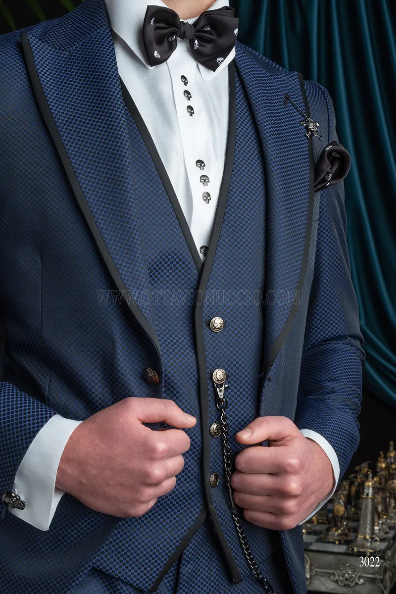 Abito moda uomo cerimonia blu con bordino nero 3