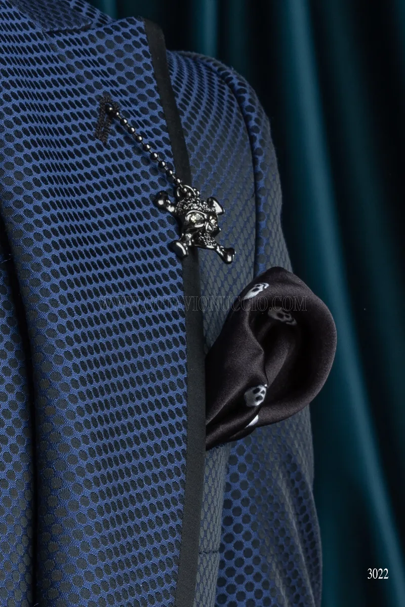 Abito moda uomo cerimonia blu con bordino nero 7