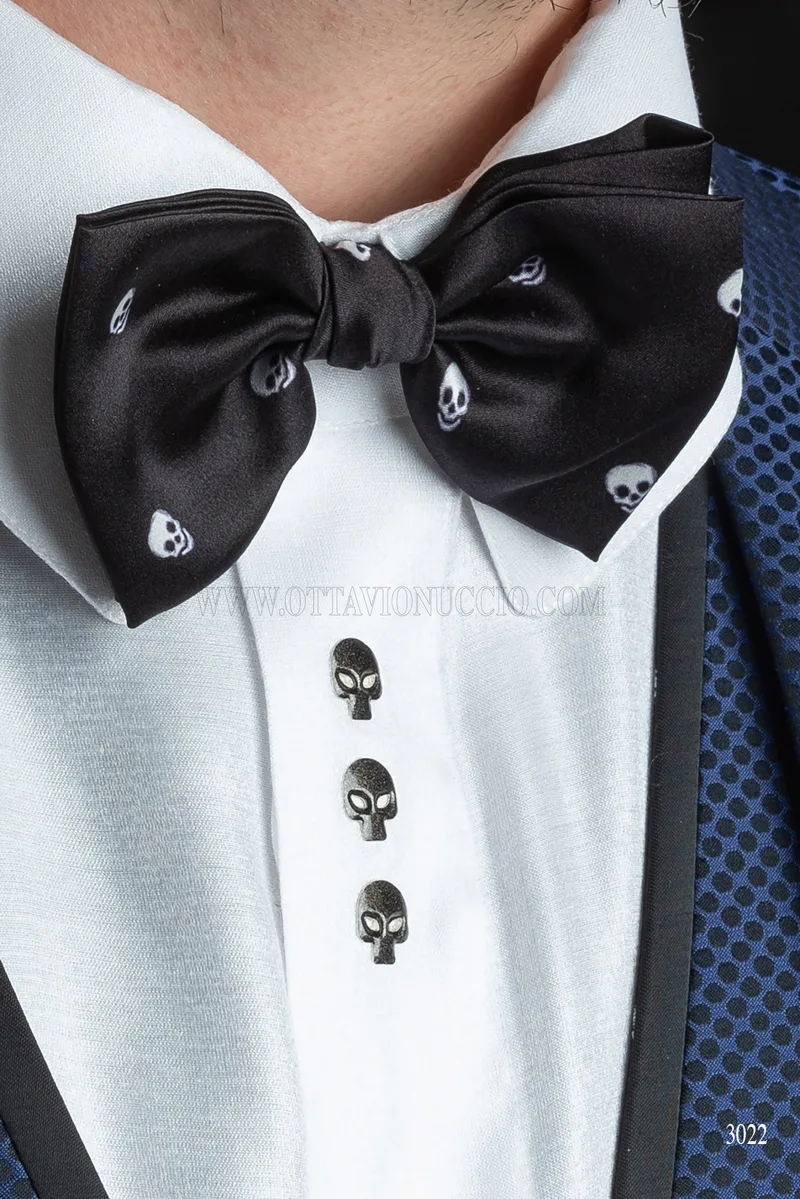 Abito moda uomo cerimonia blu con bordino nero 8